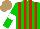 Silk - Green, red stripes, white armlets, light brown cap