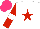 Silk - White, red star, sleeves with white armbands, hot pink cap