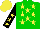 Silk - Green, yellow stars, black sleeves on yellow stars, yellow cap