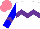 Silk - White, purple chevron hoop, blue sleeves with purple chevron, salmon cap