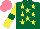 Silk - Dark green, yellow stars, sleeves with dark green armbands, salmon cap