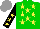 Silk - Green, yellow stars, black sleeves on yellow stars, grey cap