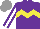 Silk - Purple, yellow chevron hoop, purple sleeves with white stripe, grey cap