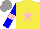 Silk - Yellow, pink star, blue sleeves, pink armlets, grey cap