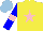 Silk - Yellow, pink star, blue sleeves with pink armbands, light blue cap