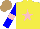 Silk - Yellow, pink star, blue sleeves with pink armbands, light brown cap