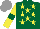 Silk - Dark green, yellow stars, sleeves with dark green armbands, grey cap