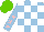 Silk - Light blue, white check, light blue sleeves with pink stars, light green cap