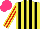 Silk - Yellow, black stripes, red and yellow striped sleeves, hot pink cap