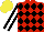 Silk - Red, black diamonds, black sleeves with white stripe, yellow cap