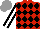 Silk - Red, black diamonds, black sleeves with white stripe, grey cap