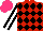 Silk - Red, black diamonds, black sleeves with white stripe, hot pink cap