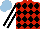 Silk - Red, black diamonds, black sleeves with white stripe, light blue cap