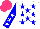 Silk - White, blue stars, blue sleeves with white stars, hot pink cap