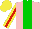 Silk - Pink, green stripe, yellow sleeves with red stripe, yellow cap