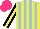 Silk - Yellow, lightblue stripes, black sleeves with yellow stripe, hot pink cap