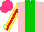 Silk - Pink, green stripe, yellow sleeves with red stripe, hot pink cap