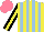 Silk - Yellow, lightblue stripes, black sleeves with yellow stripe, salmon cap