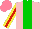 Silk - Pink, green stripe, yellow sleeves with red stripe, salmon cap