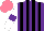 Silk - Purple, black stripes, white sleeves with purple armbands, salmon cap