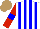 Silk - White, blue stripes, red sleeves with blue armbands, light brown cap