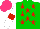Silk - Green, red stars, white sleeves on red armbands, hot pink cap