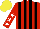 Silk - Red, black stripes, red sleeves with white stars, yellow cap
