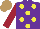 Silk - Purple, yellow spots, maroon sleeves, light brown cap