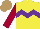 Silk - Yellow, purple chevron hoop, claret sleeves, light brown cap