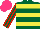 Silk - Dark green, yellow hoops, dark green and red stripes sleeves, hot pink cap