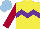 Silk - Yellow, purple chevron hoop, claret sleeves, light blue cap