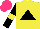 Silk - Yellow, black triangle, sleeves with yellow armbands, hot pink cap