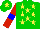 Silk - Green body, yellow stars, red arms, blue armlets, green cap, yellow star
