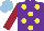 Silk - Purple, yellow spots, maroon sleeves, light blue cap