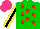 Silk - Green, red stars, yellow sleeves with black stripe, hot pink cap
