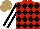 Silk - Red, black diamonds, black sleeves with white stripe, light brown cap