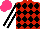 Silk - Red, black diamonds, black sleeves, white stripe, hot pink cap