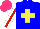 Silk - Blue, yellow cross, white sleeves with red stripe, hot pink cap