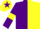 Silk - Purple and Yellow (halved), Purple sleeves, Yellow armlets, Yellow cap, Purple star