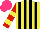 Silk - Yellow, black stripes, red sleeves, yellow hoops , hot pink cap