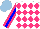 Silk - White, hot pink diamonds, sleeves with blue stripe, light blue cap