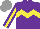 Silk - Purple, yellow chevron hoop, purple sleeves with yellow stripe, grey cap