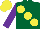 Silk - Dark green, large yellow spots, purple sleeves, yellow cap