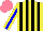 Silk - Yellow, black stripes, yellow sleeves with blue stripe, salmon cap