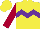 Silk - Yellow, purple chevron hoop, claret sleeves, yellow cap