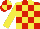 Silk - Red and yellow blocks, yellow sleeves, red and yellow quartered cap