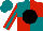 Silk - Teal and red quarters, black ball, teal stripe on red sleeves