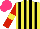 Silk - Yellow, black stripes, red sleeves with yellow armbands, hot pink cap
