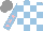 Silk - Light blue, white checks, light blue sleeves on pink stars, grey cap