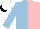 Silk - Light blue, pink halves, light blue sleeves, white cap, black peak